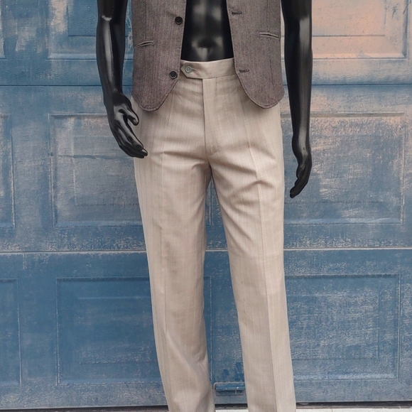 GIORGIO ARMANI COLLEZIONI MEN'S FLAT FRONT PIN STRIPE SILVER GREY LUXURY TROUSER - Picture 11 of 17